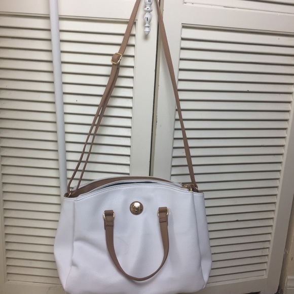 TOMMY HILFIGER WHITE & TAN LEATHER HANDBAG PURSE - Picture 7 of 8